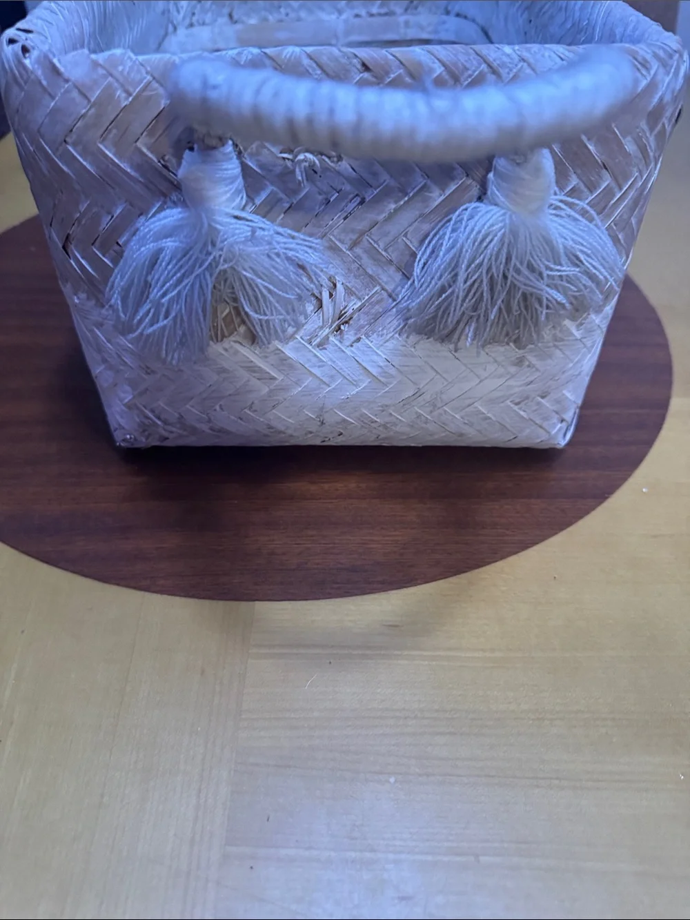 Woven Rectangular Basket Tote in White